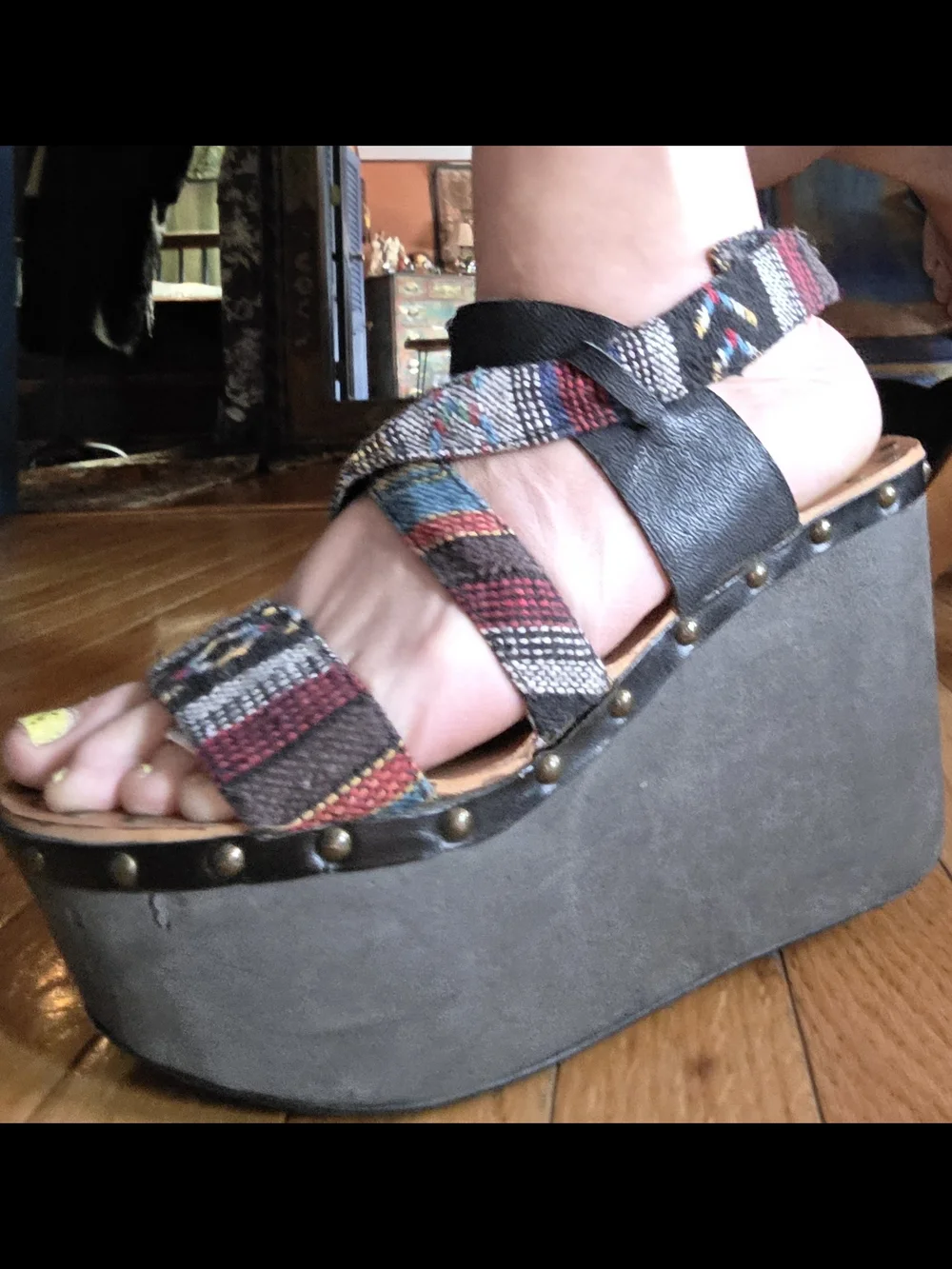 Joe's Jeans Multicolor Woven Strap Platform Wedges